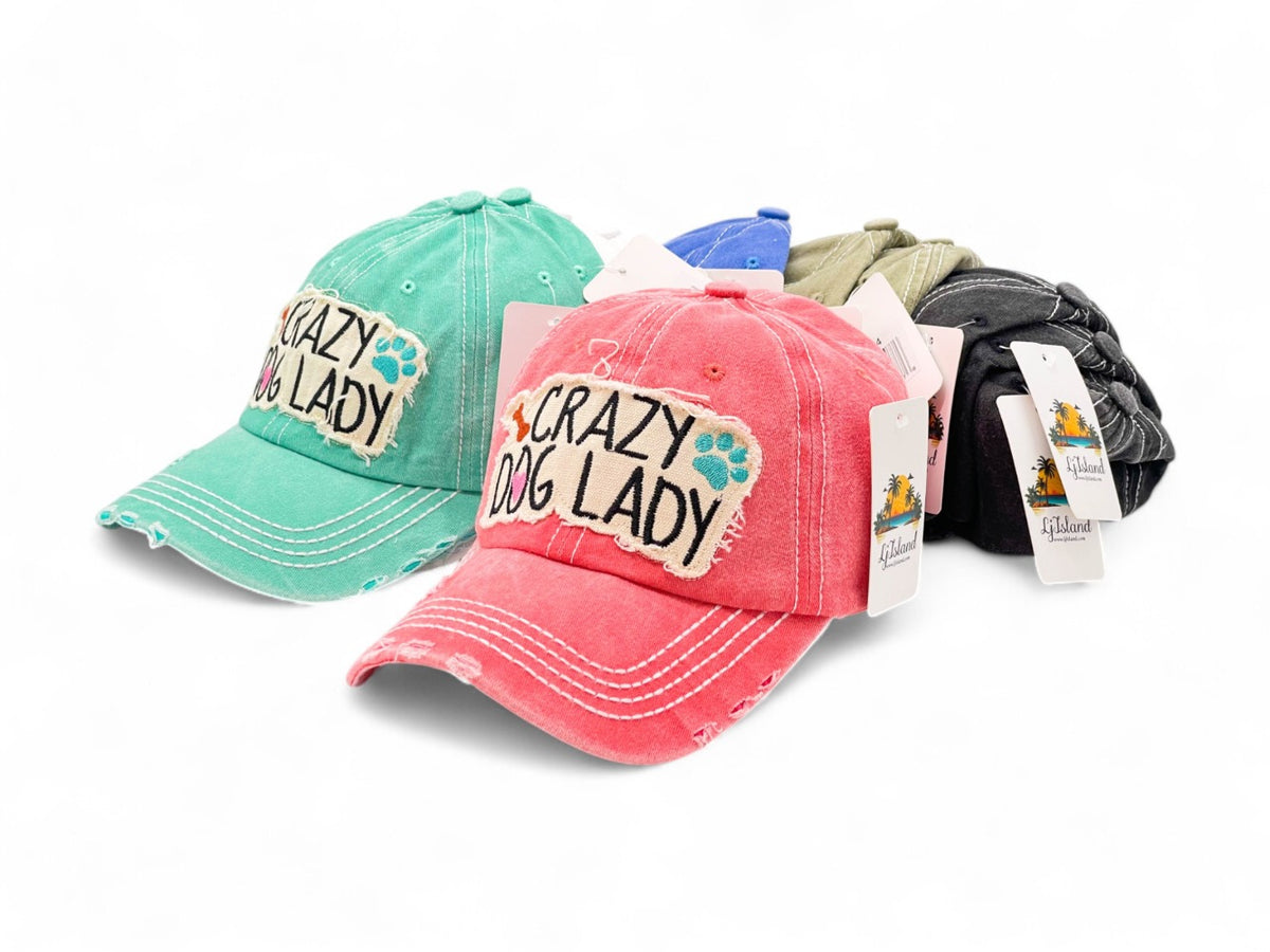 Baseball Cap - "Crazy Dog Lady" Embroidered Vintage Distressed Hat - 100% Cotton UV - product detail view 12