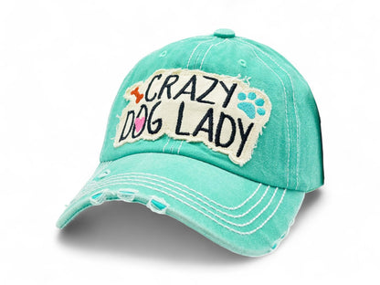 Baseball Cap - "Crazy Dog Lady" Embroidered Vintage Distressed Hat - 100% Cotton UV - product detail view 13