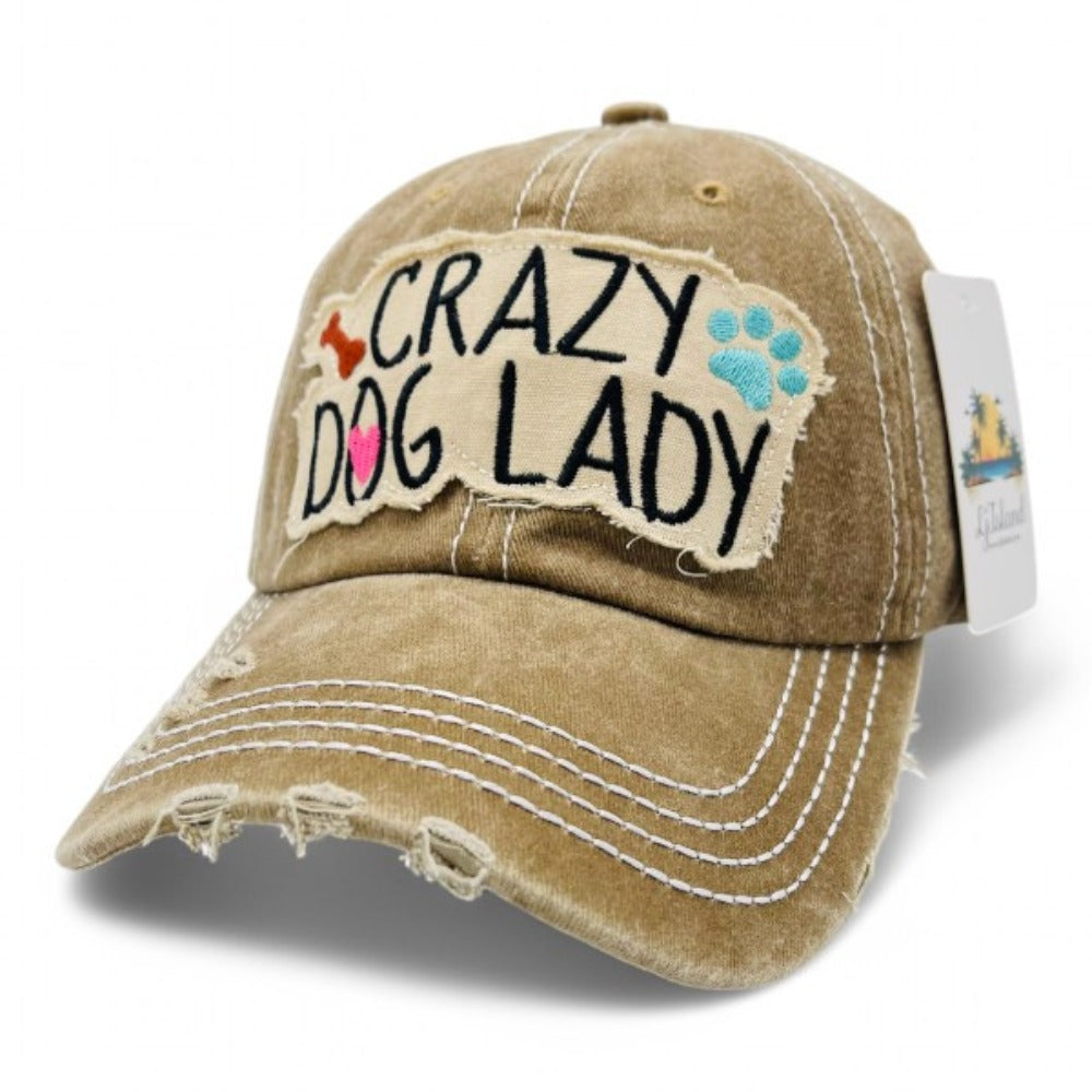 Baseball Cap - "Crazy Dog Lady" Embroidered Vintage Distressed Hat - 100% Cotton UV - product detail view 15