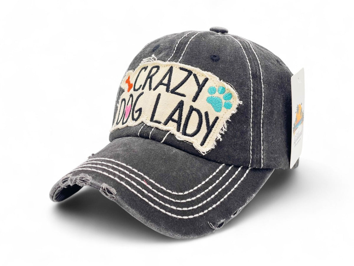 Baseball Cap - "Crazy Dog Lady" Embroidered Vintage Distressed Hat - 100% Cotton UV - product detail view 18