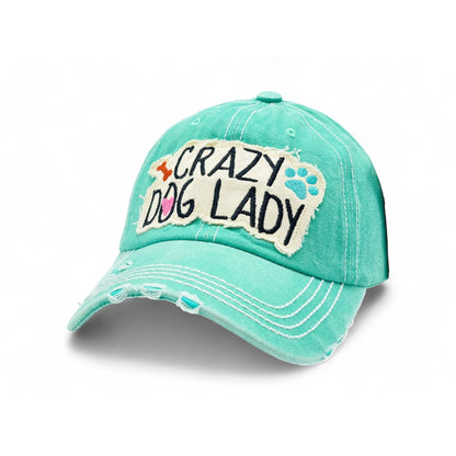 Baseball Cap - "Crazy Dog Lady" Embroidered Vintage Distressed Hat - 100% Cotton UV - product detail view 24