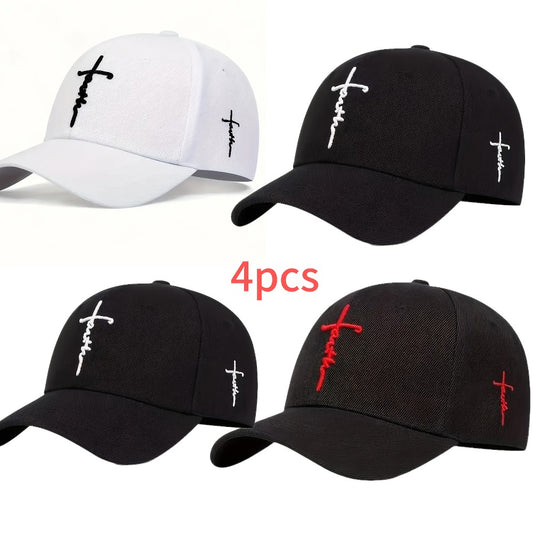 Baseball Cap - Cross Embroidered Snapback 4 Pack Unisex Adjustable Lightweight 100% - main product view