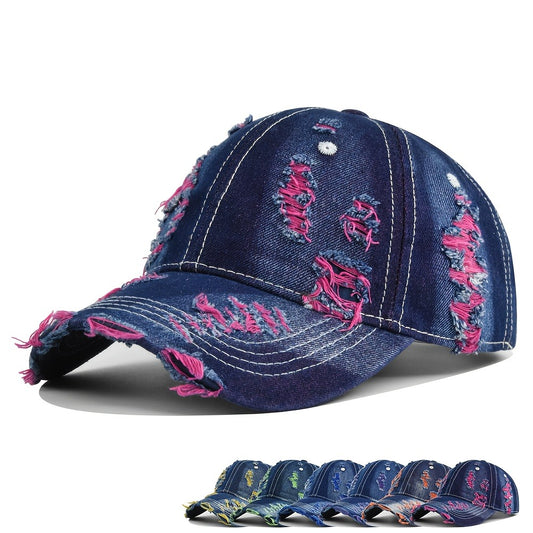 Baseball Cap - Distressed Denim Hip Hop Streetwear Ripped Holes Unisex Couple Hat Trendy - main product view