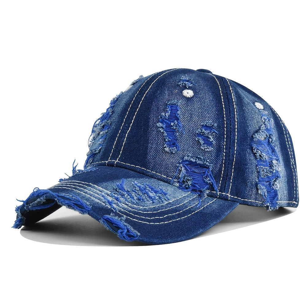 Baseball Cap - Distressed Denim Hip Hop Streetwear Ripped Holes Unisex Couple Hat Trendy - product detail view 4
