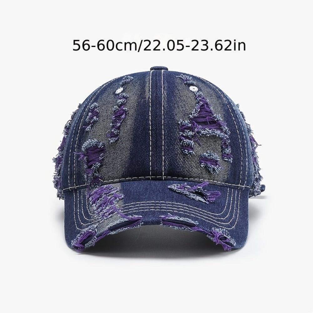 Baseball Cap - Distressed Denim Hip Hop Streetwear Ripped Holes Unisex Couple Hat Trendy - product detail view 5
