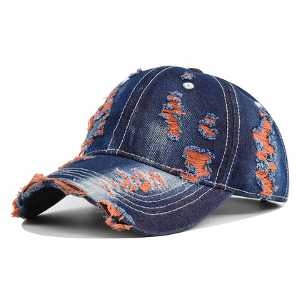 Baseball Cap - Distressed Denim Hip Hop Streetwear Ripped Holes Unisex Couple Hat Trendy - product detail view 9