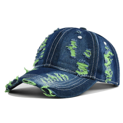 Baseball Cap - Distressed Denim Hip Hop Streetwear Ripped Holes Unisex Couple Hat Trendy - product detail view 10