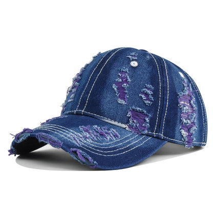 Baseball Cap - Distressed Denim Hip Hop Streetwear Ripped Holes Unisex Couple Hat Trendy - product detail view 11