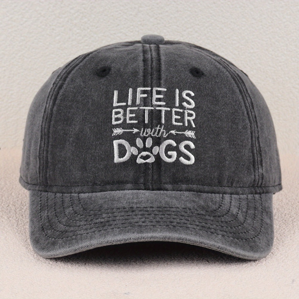 Baseball Cap - Dog Lover Embroidered Life Is Better With Dogs Vintage Washed Cotton Dad - main product view