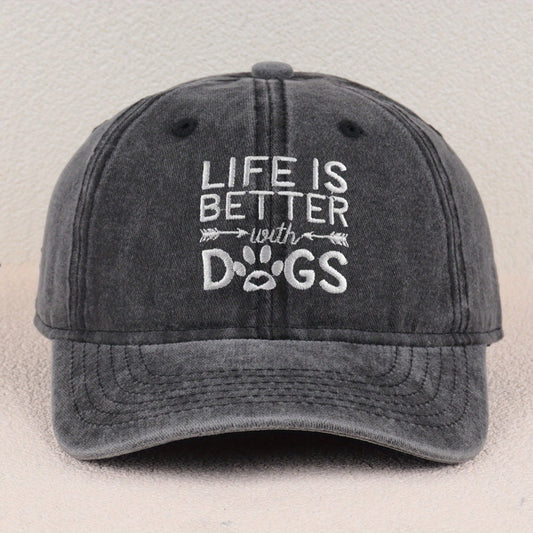 Baseball Cap - Dog Lover Embroidered Life Is Better With Dogs Vintage Washed Cotton Dad - main product view
