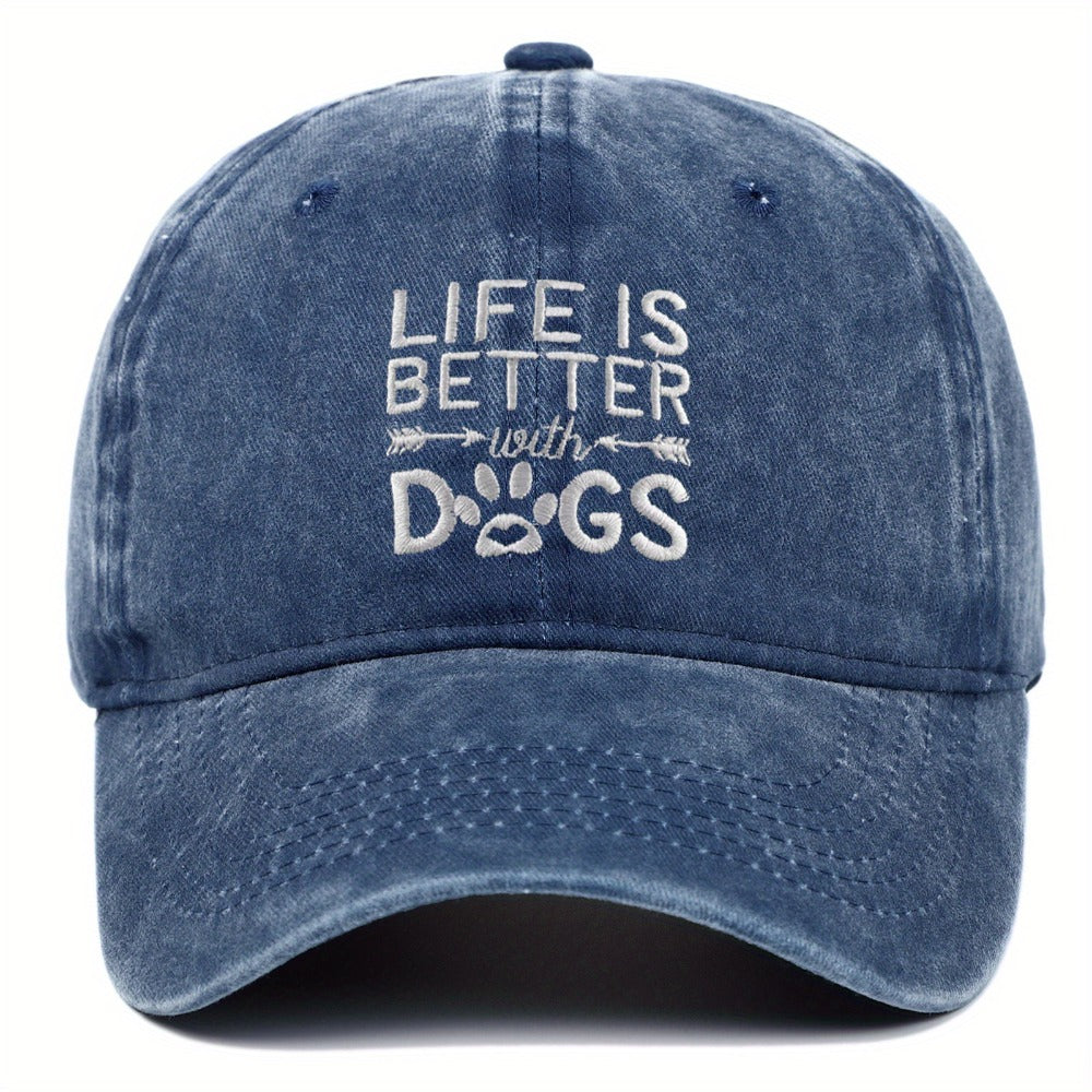 Baseball Cap - Dog Lover Embroidered Life Is Better With Dogs Vintage Washed Cotton Dad - product detail view 2