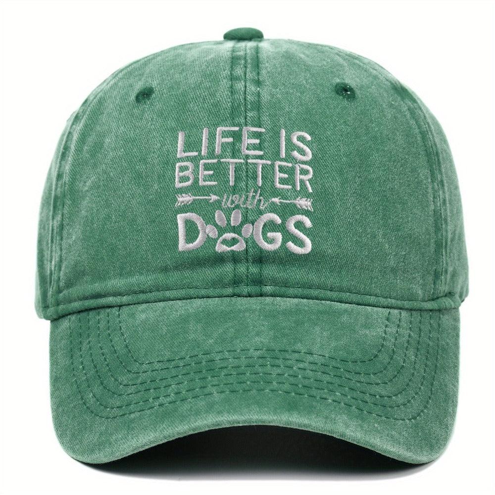 Baseball Cap - Dog Lover Embroidered Life Is Better With Dogs Vintage Washed Cotton Dad - product detail view 4