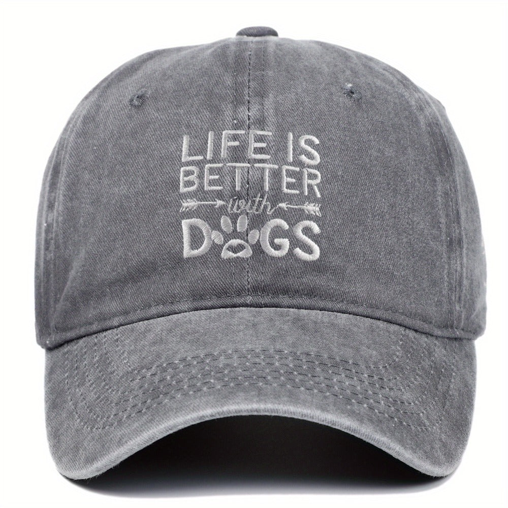 Baseball Cap - Dog Lover Embroidered Life Is Better With Dogs Vintage Washed Cotton Dad - product detail view 5