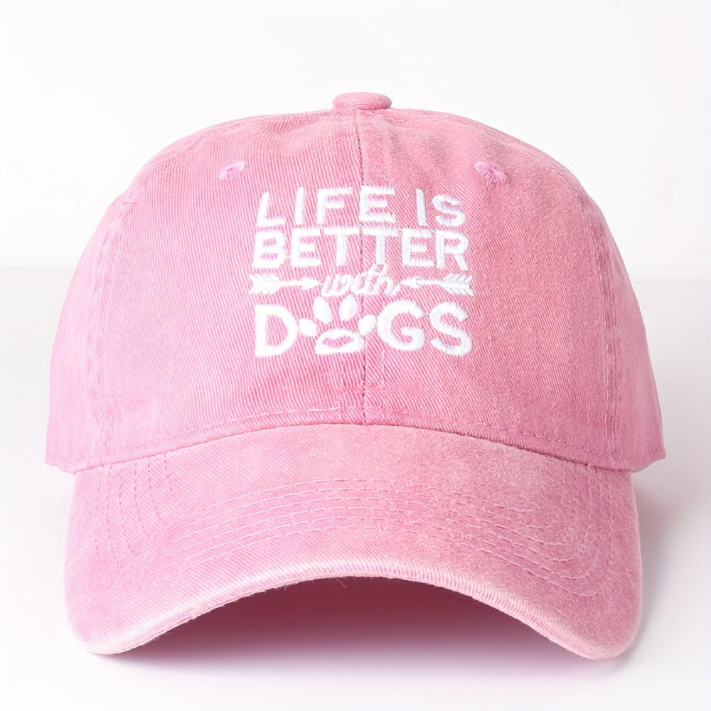 Baseball Cap - Dog Lover Embroidered Life Is Better With Dogs Vintage Washed Cotton Dad - product detail view 6