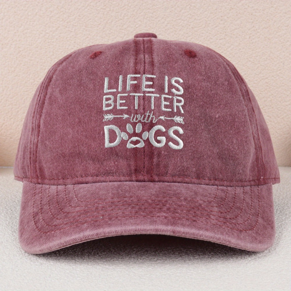 Baseball Cap - Dog Lover Embroidered Life Is Better With Dogs Vintage Washed Cotton Dad - product detail view 7