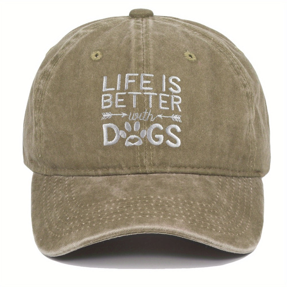 Baseball Cap - Dog Lover Embroidered Life Is Better With Dogs Vintage Washed Cotton Dad - product detail view 8