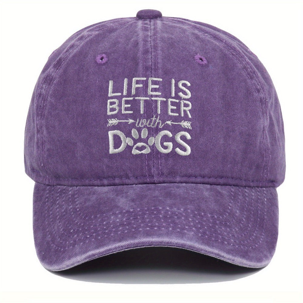 Baseball Cap - Dog Lover Embroidered Life Is Better With Dogs Vintage Washed Cotton Dad - product detail view 10