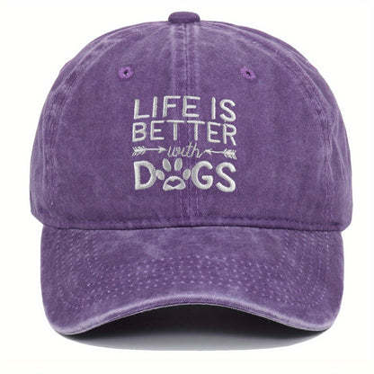 Baseball Cap - Dog Lover Embroidered Life Is Better With Dogs Vintage Washed Cotton Dad - product detail view 10