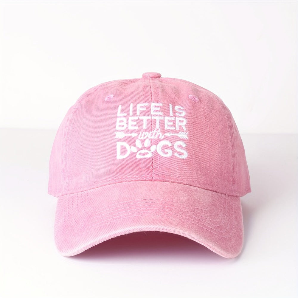 Baseball Cap - Dog Lover Embroidered Life Is Better With Dogs Vintage Washed Cotton Dad - product detail view 12