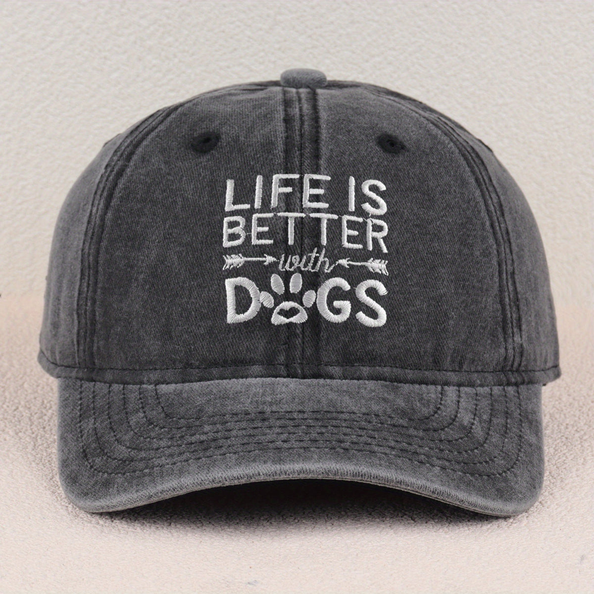 Baseball Cap - Dog Lover Embroidered Life Is Better With Dogs Vintage Washed Cotton Dad - product detail view 15