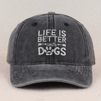 Baseball Cap - Dog Lover Embroidered Life Is Better With Dogs Vintage Washed Cotton Dad - product detail view 15