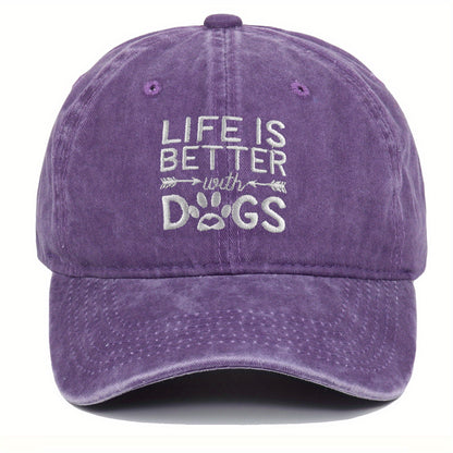 Baseball Cap - Dog Lover Embroidered Life Is Better With Dogs Vintage Washed Cotton Dad - product detail view 20