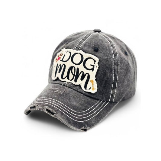 Baseball Cap - Dog Mom for Women - Vintage Distressed Paw & Bone Embroidery, 100% Cotton - main product view