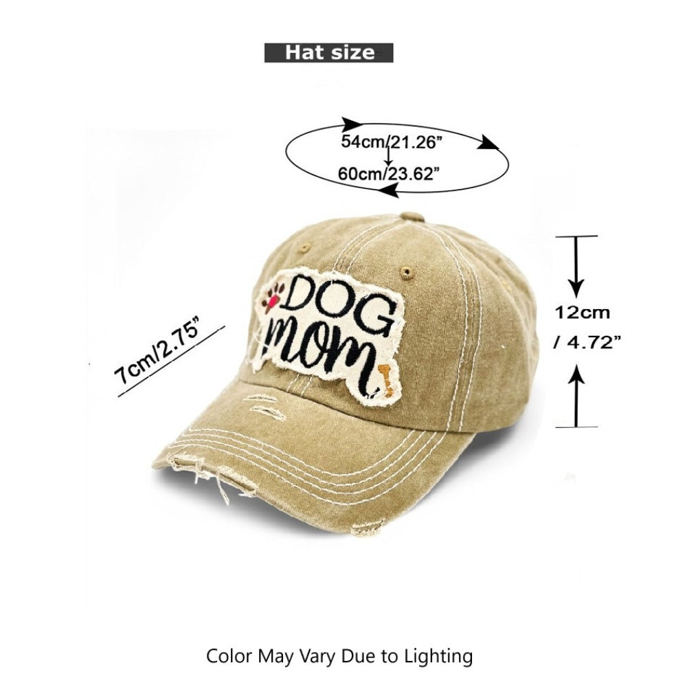 Baseball Cap - Dog Mom for Women - Vintage Distressed Paw & Bone Embroidery, 100% Cotton - product detail view 3
