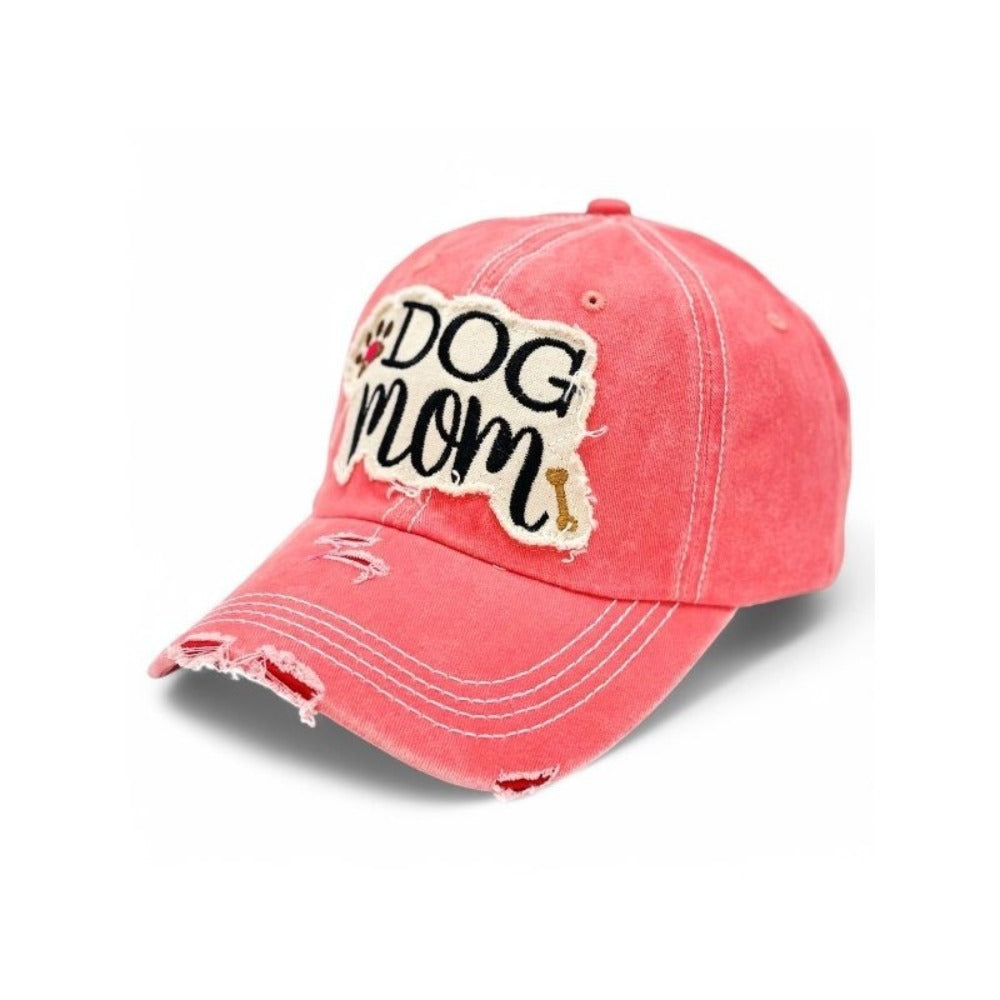 Baseball Cap - Dog Mom for Women - Vintage Distressed Paw & Bone Embroidery, 100% Cotton - product detail view 4