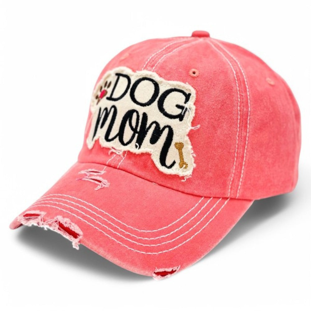 Baseball Cap - Dog Mom for Women - Vintage Distressed Paw & Bone Embroidery, 100% Cotton - product detail view 6