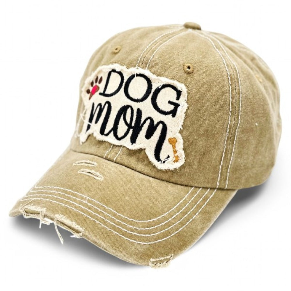Baseball Cap - Dog Mom for Women - Vintage Distressed Paw & Bone Embroidery, 100% Cotton - product detail view 12