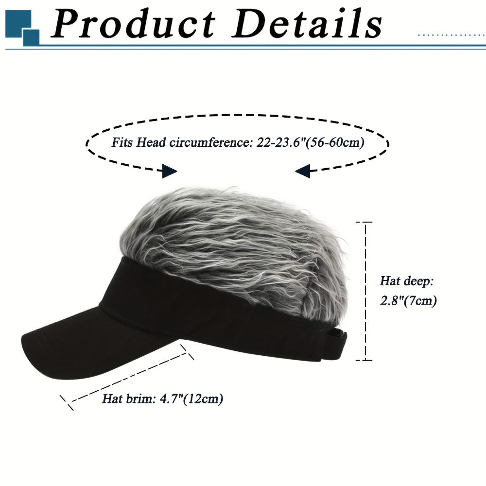 Baseball Cap - with Fake Hair Attached Wig Hat Men Novelty Golf Sun Visor Structured - product detail view 2