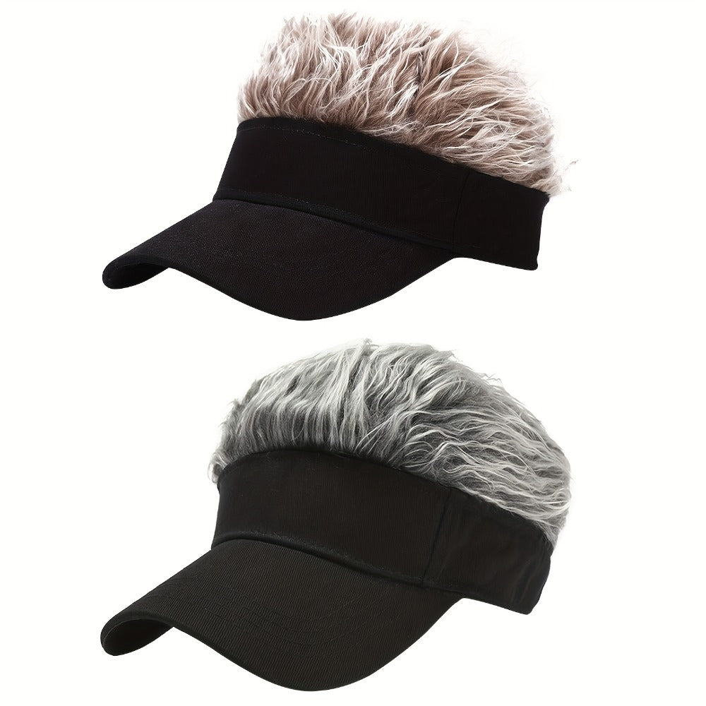 Baseball Cap - with Fake Hair Attached Wig Hat Men Novelty Golf Sun Visor Structured - product detail view 4