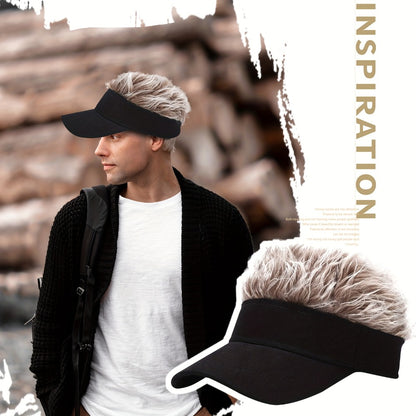 Baseball Cap - with Fake Hair Attached Wig Hat Men Novelty Golf Sun Visor Structured - product detail view 6