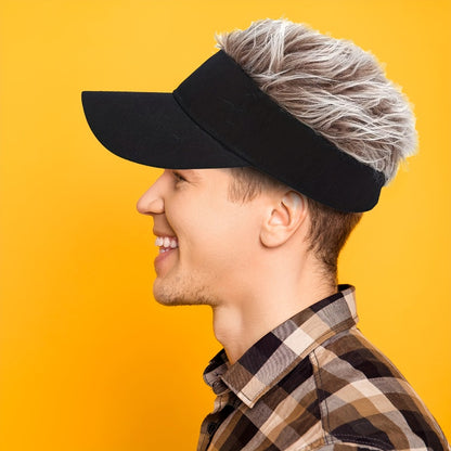 Baseball Cap - with Fake Hair Attached Wig Hat Men Novelty Golf Sun Visor Structured - product detail view 7
