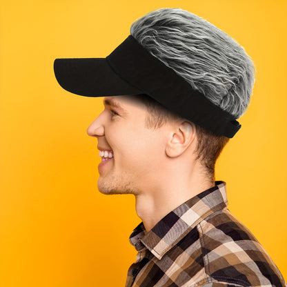 Baseball Cap - with Fake Hair Attached Wig Hat Men Novelty Golf Sun Visor Structured - product detail view 8