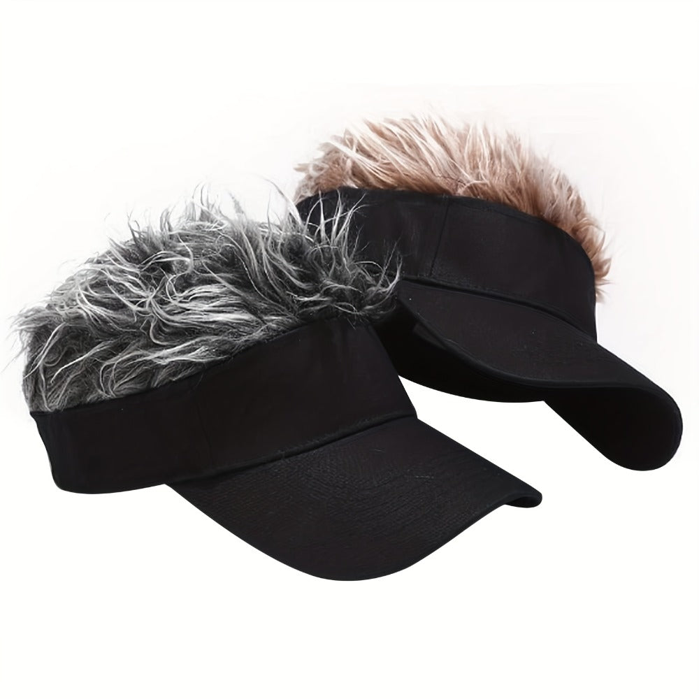 Baseball Cap - with Fake Hair Attached Wig Hat Men Novelty Golf Sun Visor Structured - product detail view 9
