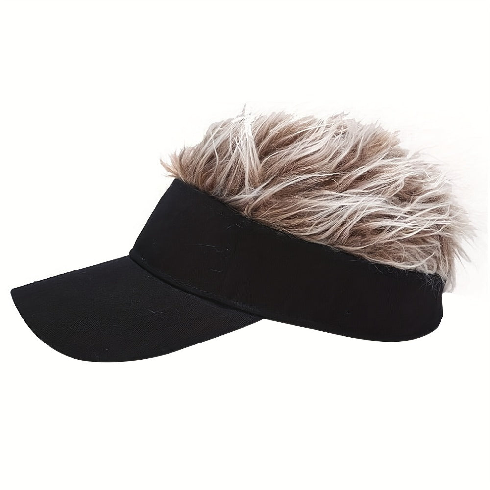 Baseball Cap - with Fake Hair Attached Wig Hat Men Novelty Golf Sun Visor Structured - product detail view 10