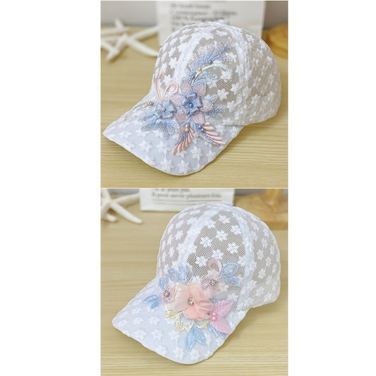 Baseball Cap - Floral Embroidered Women Lace Large Flower Breathable Casual Hat Trendy - main product view