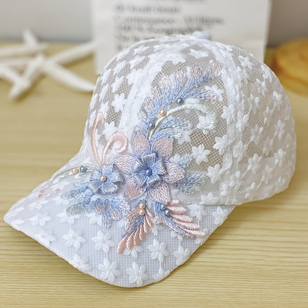 Baseball Cap - Floral Embroidered Women Lace Large Flower Breathable Casual Hat Trendy - product detail view 3