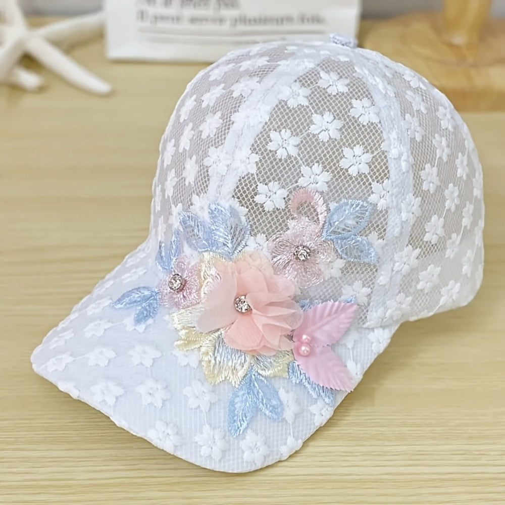 Baseball Cap - Floral Embroidered Women Lace Large Flower Breathable Casual Hat Trendy - product detail view 4