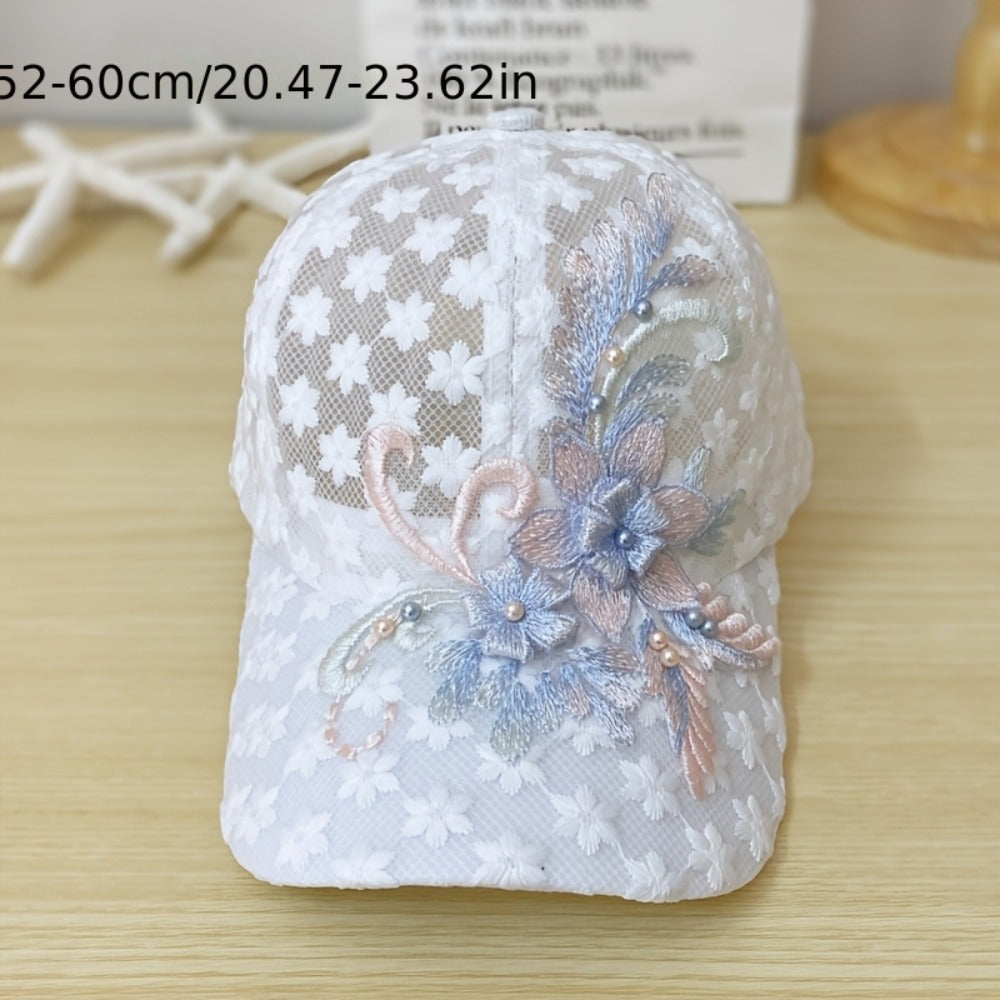 Baseball Cap - Floral Embroidered Women Lace Large Flower Breathable Casual Hat Trendy - product detail view 5