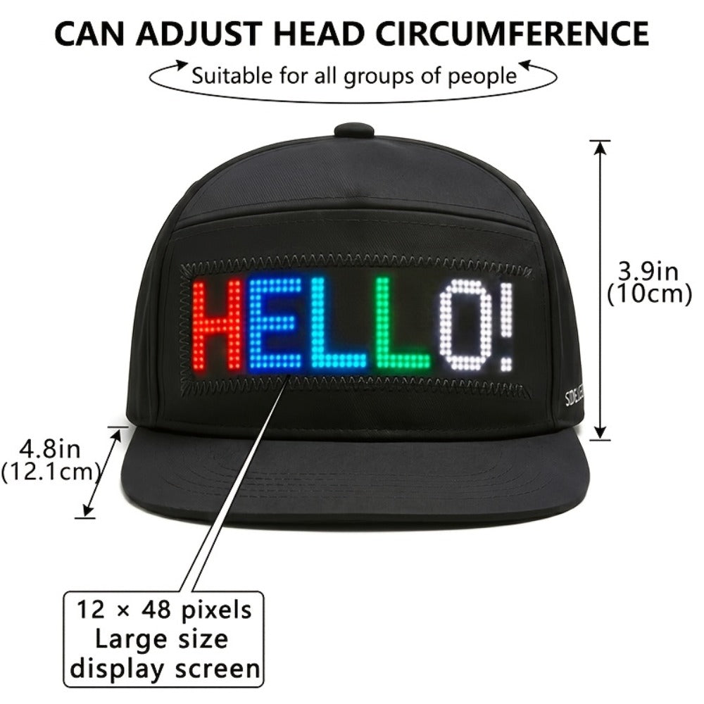 Baseball Cap - LED Light Up Hat Programmable 12x48 Pixel Screen Scrolling Text Display - product detail view 2