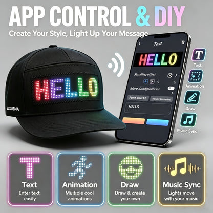 Baseball Cap - LED Light Up Hat Programmable 12x48 Pixel Screen Scrolling Text Display - product detail view 3