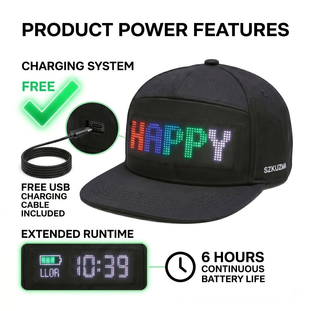 Baseball Cap - LED Light Up Hat Programmable 12x48 Pixel Screen Scrolling Text Display - product detail view 4