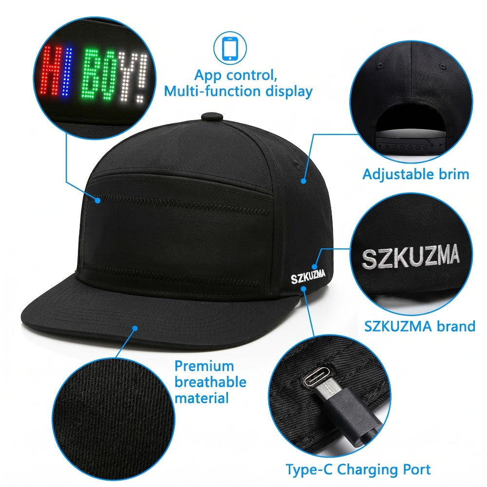 Baseball Cap - LED Light Up Hat Programmable 12x48 Pixel Screen Scrolling Text Display - product detail view 10