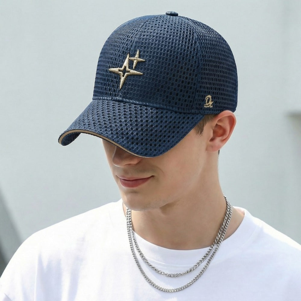 Baseball Cap - Mesh with Star Embroidery for Men & Women Breathable Adjustable Peaked Sun - product detail view 3