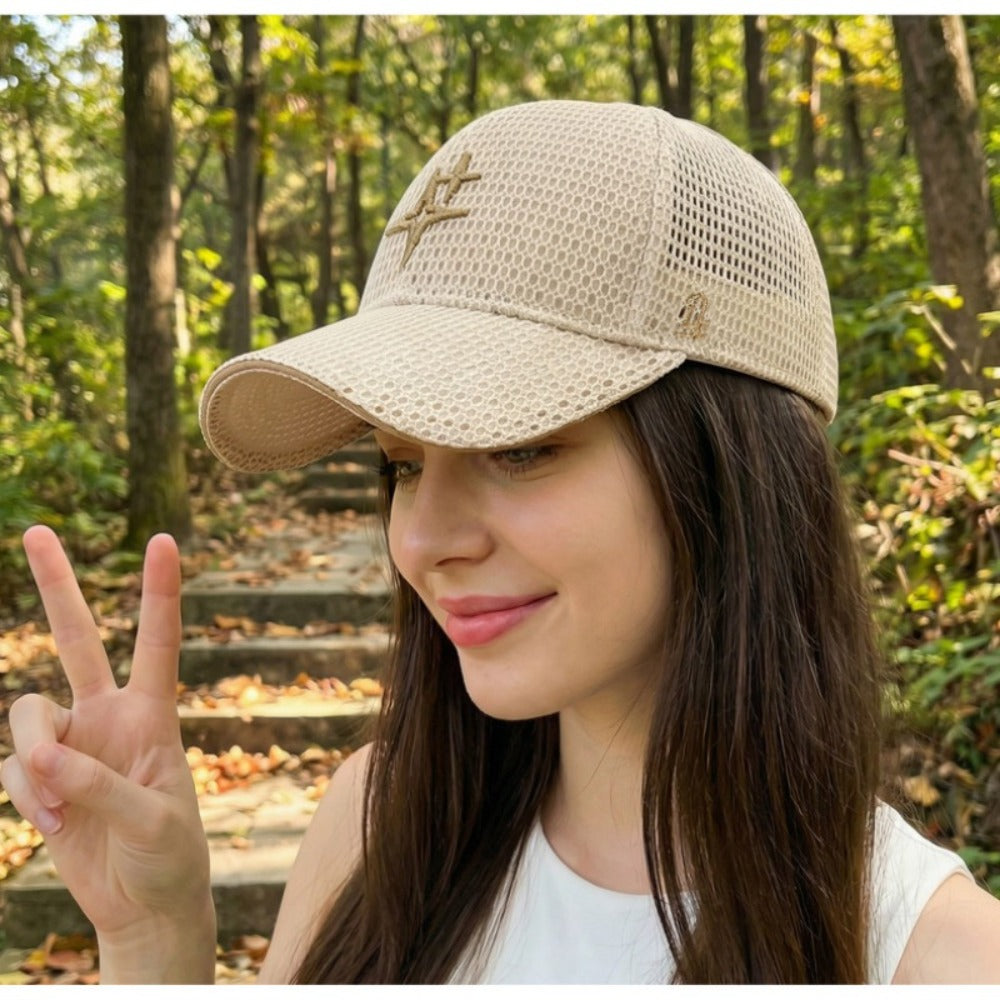 Baseball Cap - Mesh with Star Embroidery for Men & Women Breathable Adjustable Peaked Sun - product detail view 7