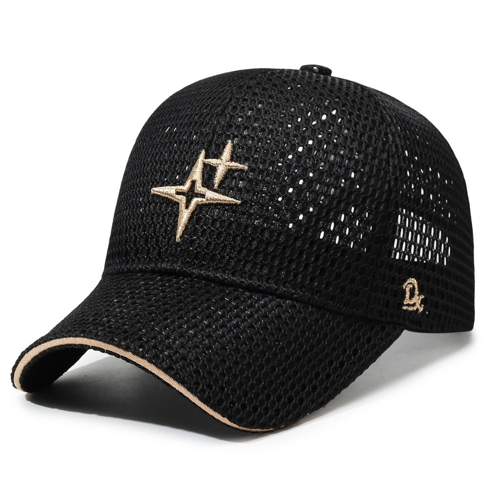 Baseball Cap - Mesh with Star Embroidery for Men & Women Breathable Adjustable Peaked Sun - product detail view 8