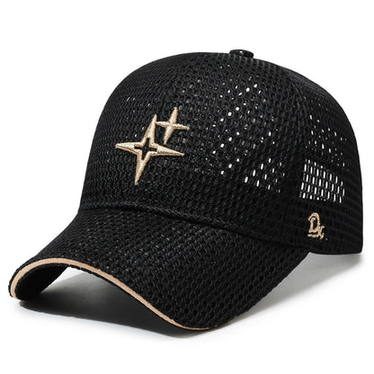 Baseball Cap - Mesh with Star Embroidery for Men & Women Breathable Adjustable Peaked Sun - product detail view 8